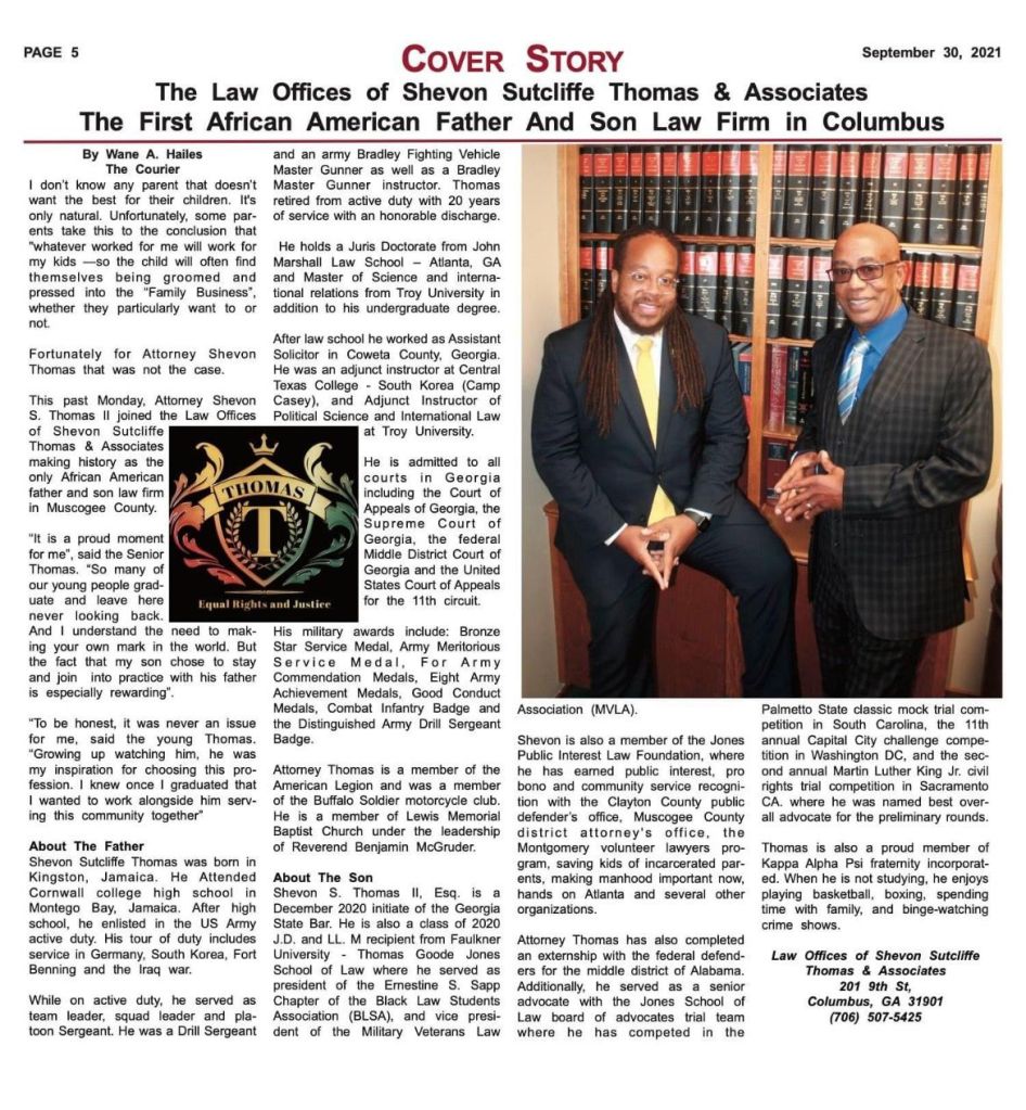 Cornwall College alum, and his son, is a part of the first African American father & son law firm in Columbus, Georgia, USA.